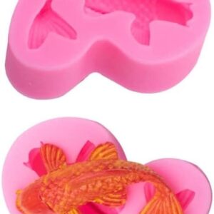 2 Pack Koi Fish Silicone Mold Fish Candy Fondant Mold, 3D Fish Shaped Chocolate Baking Mold Tool for Cake Cupcake Sugar