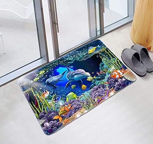 Underwater World Dolphin Print 17MM Thick Memory Foam Bathroom Carpet and Door Mat Non-Slip Absorbent Super Bath Mats - Image 9