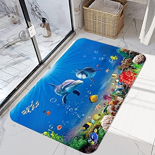Underwater World Dolphin Print 17MM Thick Memory Foam Bathroom Carpet and Door Mat Non-Slip Absorbent Super Bath Mats - Image 18