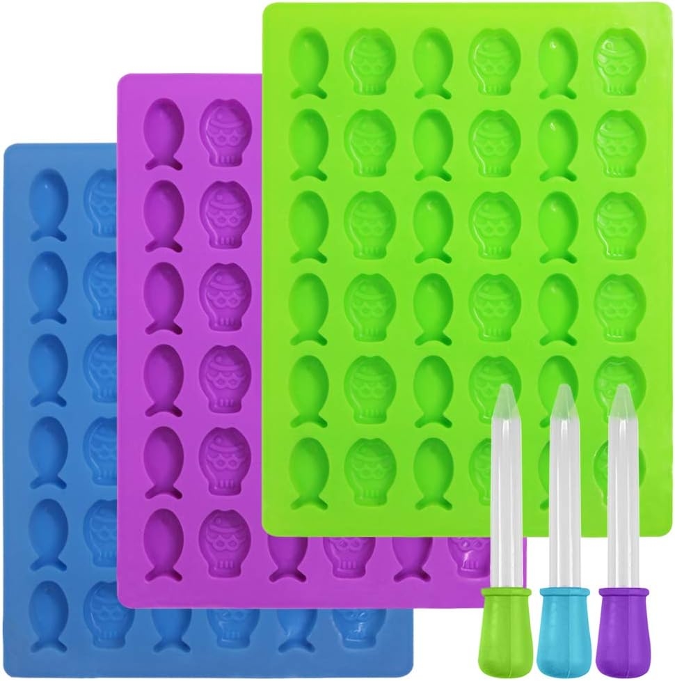 3 Pack Fish Shaped Silicone Molds,YuCool Food Grade Silicone Tray with 3 Pack Droppers for