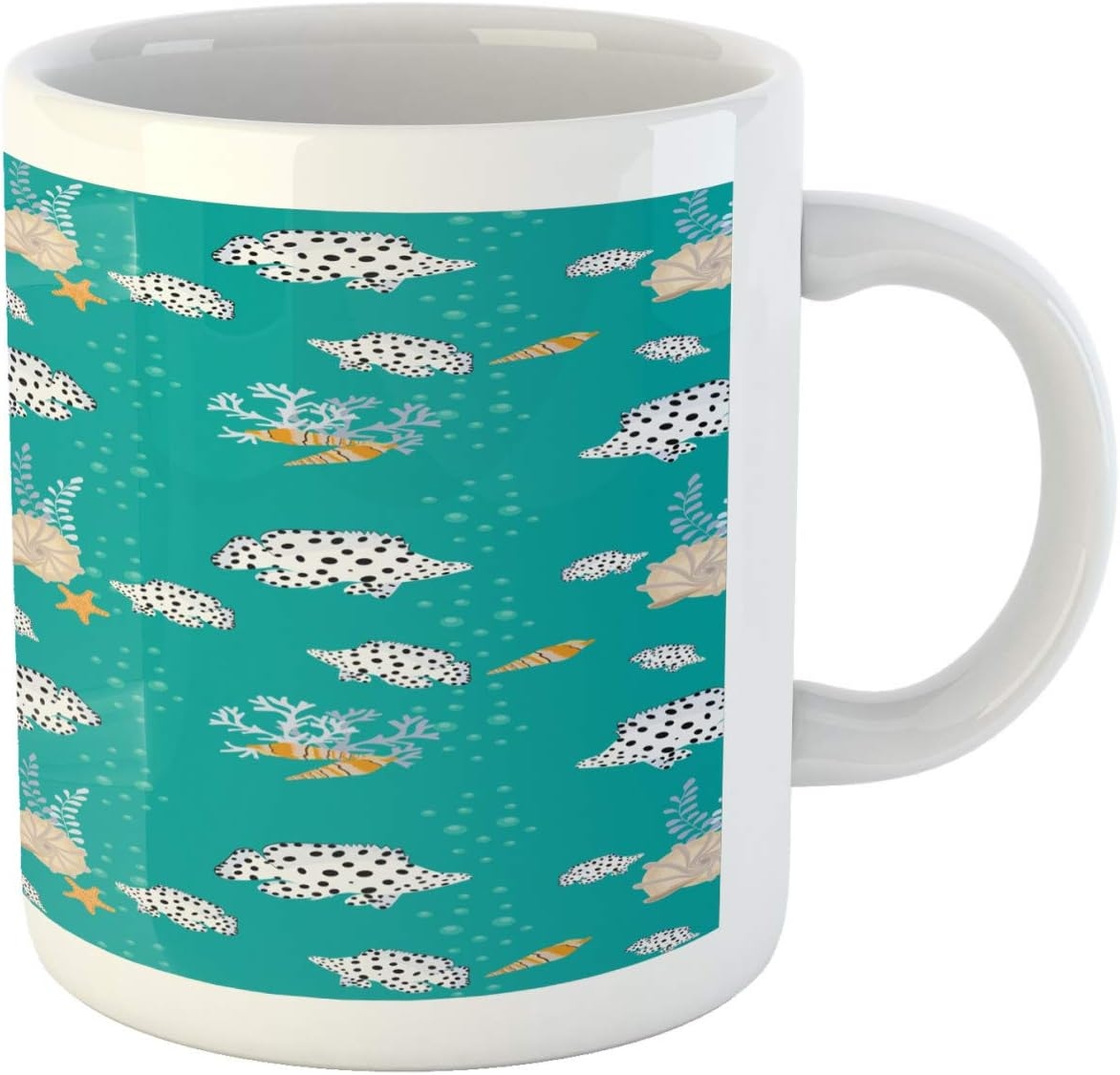 Ganiokar Ocean Mug, Tropical Sea Fishes Cockleshell Coral Reef Beauty of Deep Waters Diving, Ceramic Coffee Mug Cup for Water