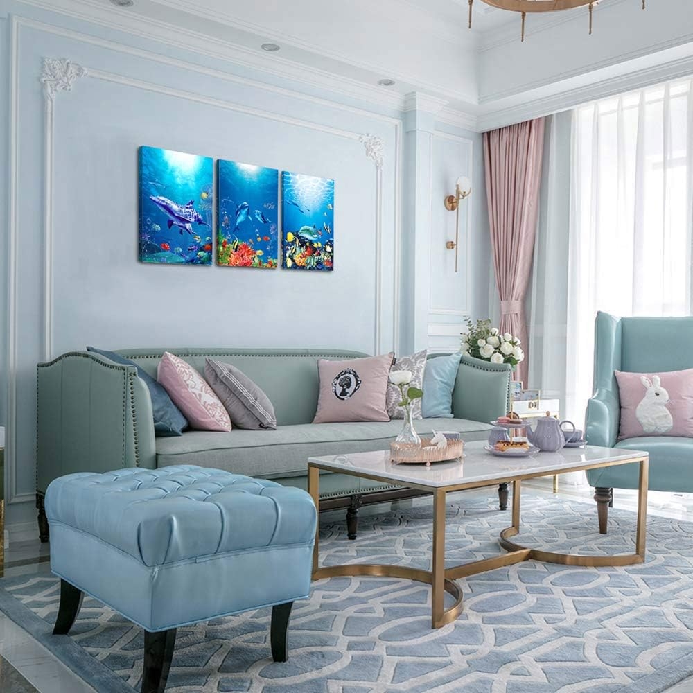 blue ocean fish 3 Pieces Framed Wall Art for Living Room Bathroom Wall Decoration Canvas Print Children's Bedroom Wall decor - Image 40
