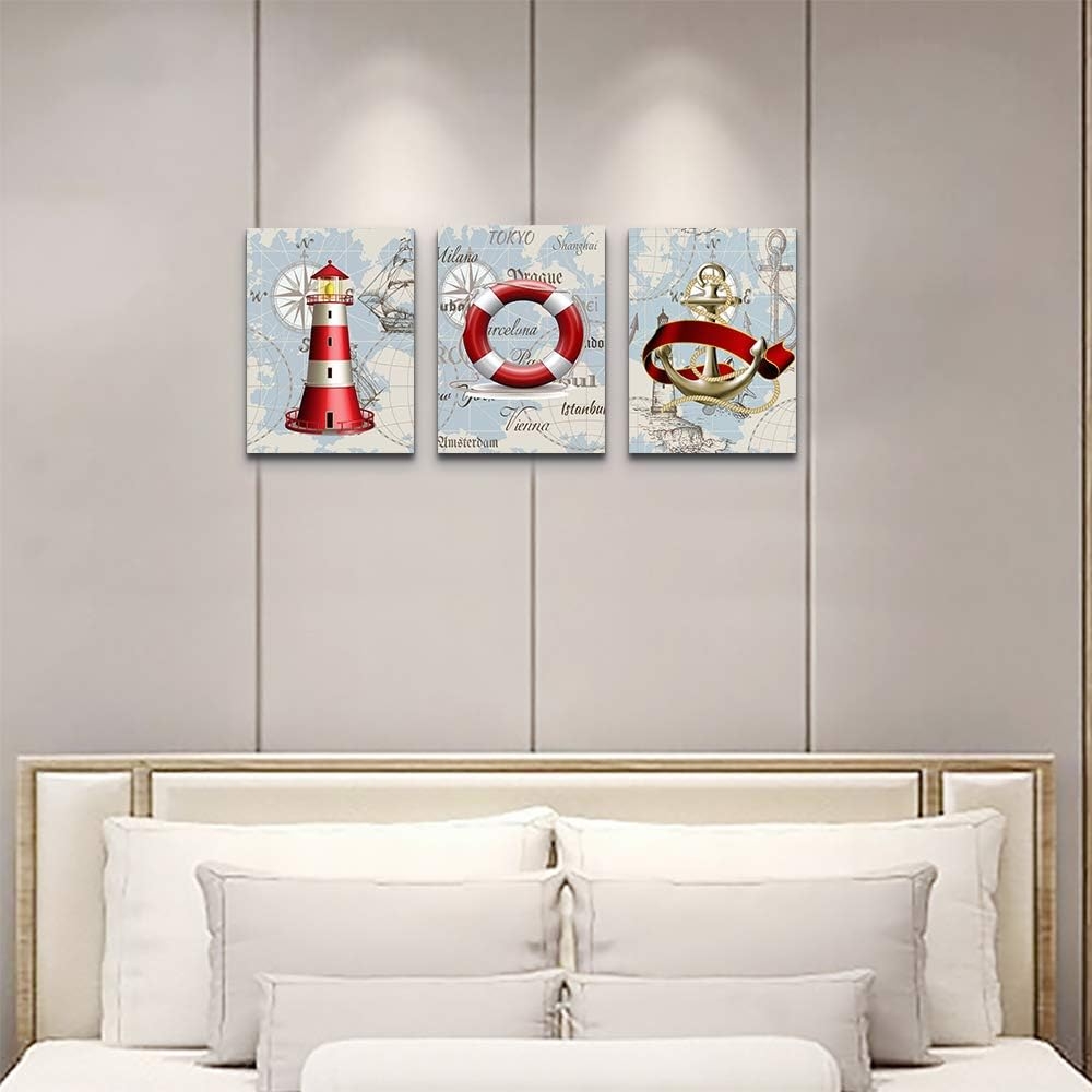 blue ocean fish 3 Pieces Framed Wall Art for Living Room Bathroom Wall Decoration Canvas Print Children's Bedroom Wall decor - Image 15