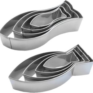Fish Shaped Cookie Cutter Set of 8 pcs, Stainless Steel Jesus Fish Fondant Cutters (4 pcs Flat Tail Fish + 4 pcs Fork Tail Fish)