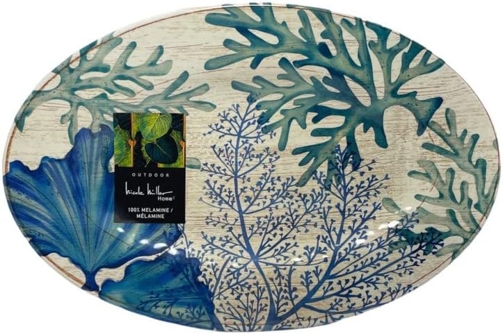 4 Ocean Coral Reef Plates | 100% Melamine Outdoor Dinner Set | Dishwasher Safe | Under The Sea Marine | Beach House Decor