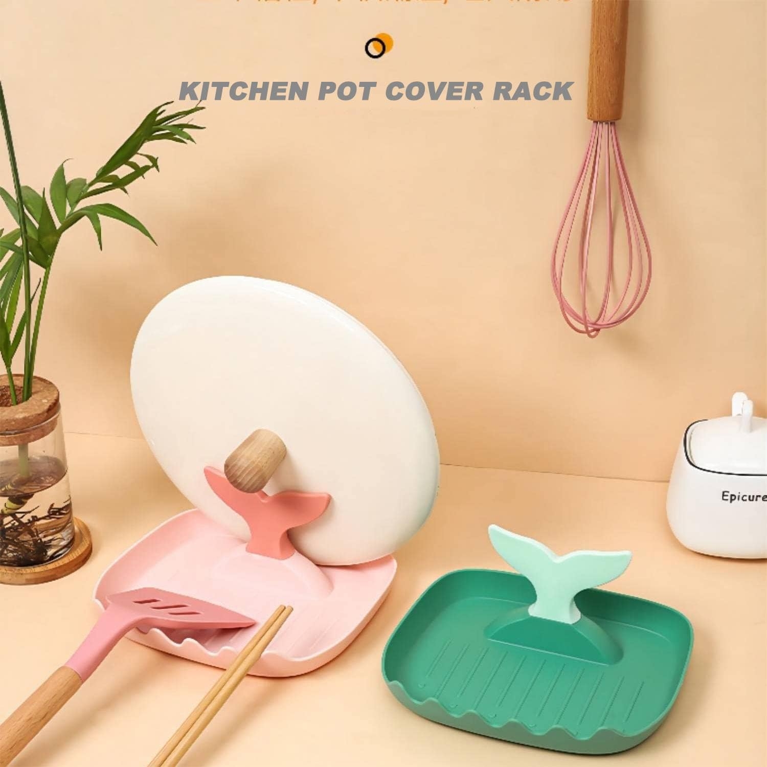 Fishtail-shaped Spoon Rest Holder for Stove Top, Pot Lid Holder, Utensil Organizer for Kitchen Counter (Green)