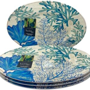 4 Ocean Coral Reef Plates | 100% Melamine Outdoor Dinner Set | Dishwasher Safe | Under The Sea Marine | Beach House Decor