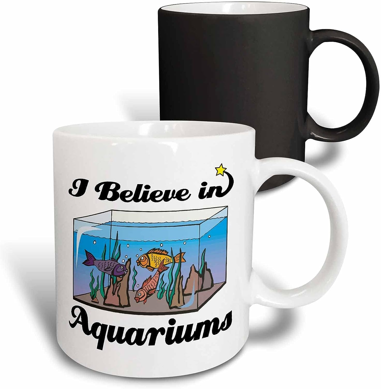 3dRose I Believe in Aquariums Two Tone Mug, 11 oz, Black/White