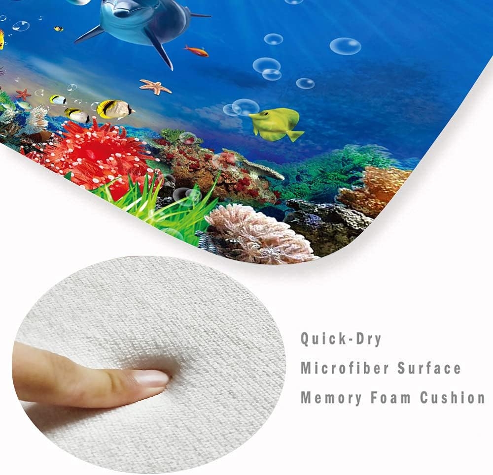 Underwater World Dolphin Print 17MM Thick Memory Foam Bathroom Carpet and Door Mat Non-Slip Absorbent Super Bath Mats - Image 53