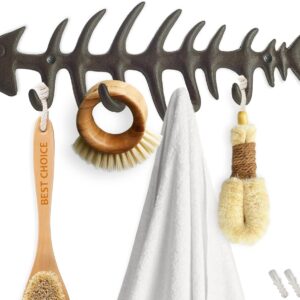 Comfify Decorative Fish Bones Wall Mounted Towel Rack Stylish Cast Iron Hanger with 4 “Fish Bones” Hooks for Towels, Robes