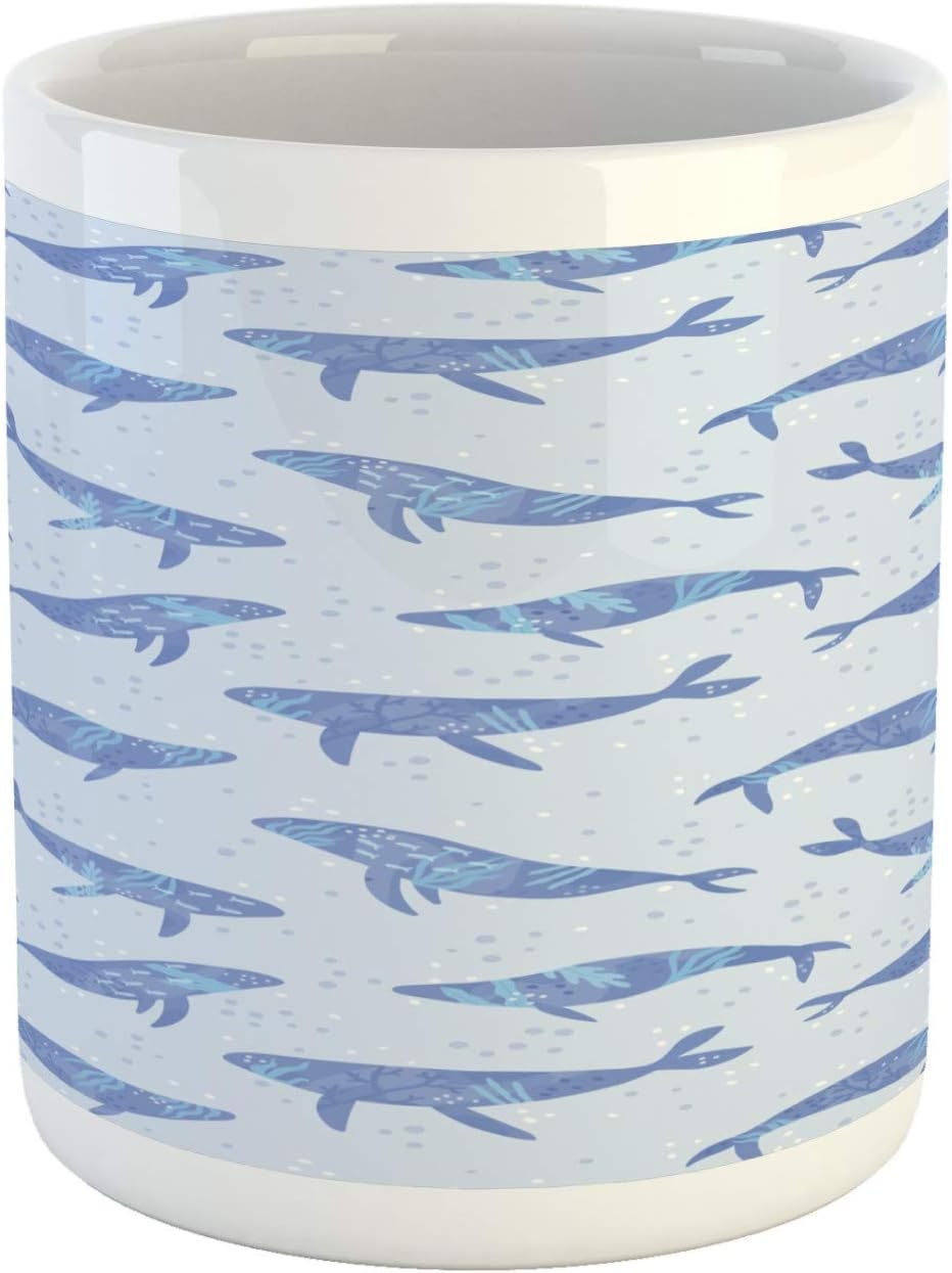 Ganiokar Underwater Mug, Whales Swimming in the Ocean Coral Reef Bubbles Marine Life Nursery Cartoon, Ceramic Coffee Mug Cup for