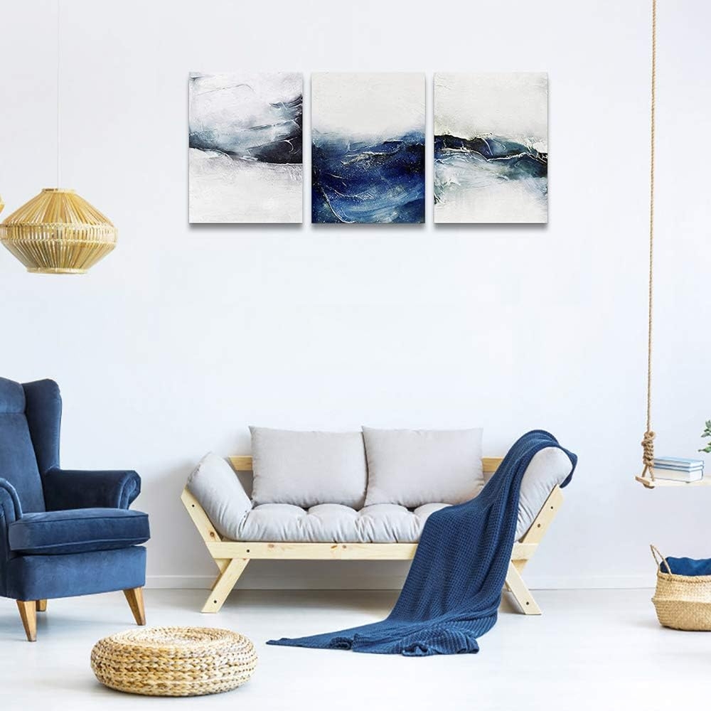 blue ocean fish 3 Pieces Framed Wall Art for Living Room Bathroom Wall Decoration Canvas Print Children's Bedroom Wall decor - Image 3