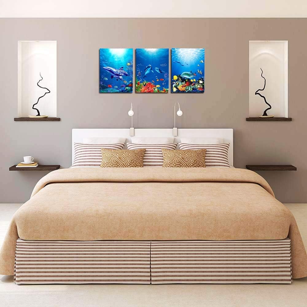 blue ocean fish 3 Pieces Framed Wall Art for Living Room Bathroom Wall Decoration Canvas Print Children's Bedroom Wall decor - Image 43