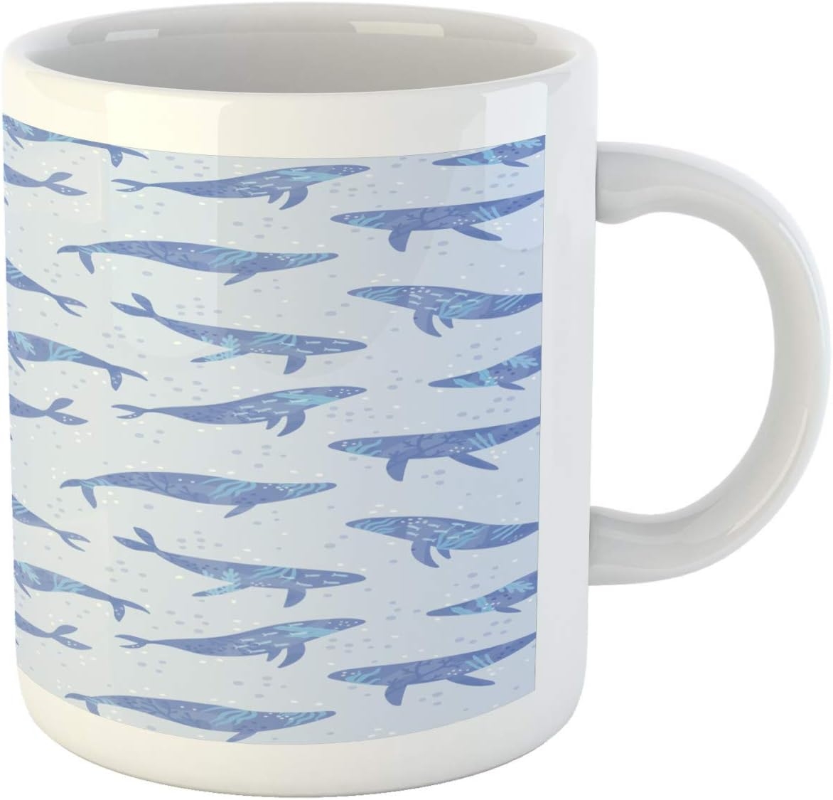 Ganiokar Underwater Mug, Whales Swimming in the Ocean Coral Reef Bubbles Marine Life Nursery Cartoon, Ceramic Coffee Mug Cup for