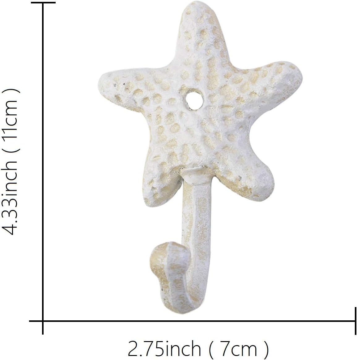 ZILucky Set of 3 Starfish Seashell Crab Cast Iron Decorative Wall Hooks Coats Aprons Hats Towels Hooks Beach Ocean Theme Chic