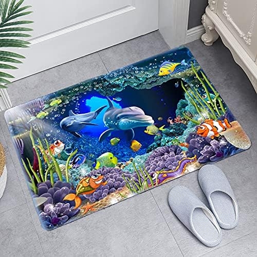Underwater World Dolphin Print 17MM Thick Memory Foam Bathroom Carpet and Door Mat Non-Slip Absorbent Super Bath Mats - Image 5