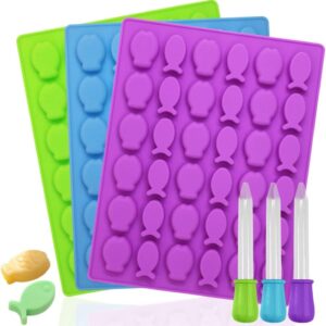 3 Pack Fish Shaped Silicone Molds,YuCool Food Grade Silicone Tray with 3 Pack Droppers for