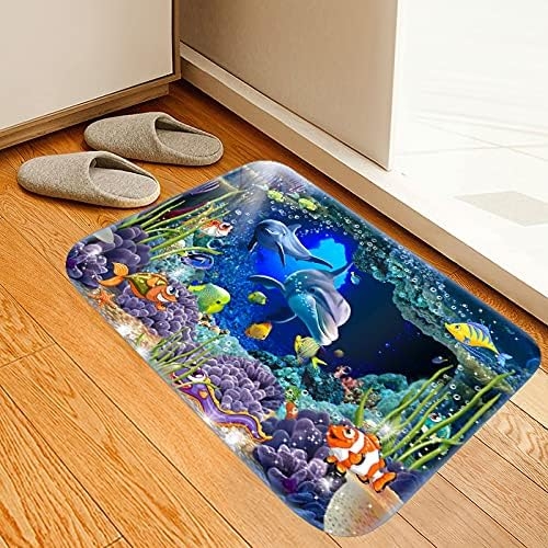 Underwater World Dolphin Print 17MM Thick Memory Foam Bathroom Carpet and Door Mat Non-Slip Absorbent Super Bath Mats - Image 7