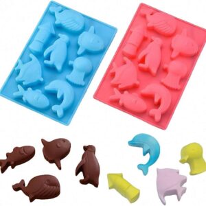 2Pcs Marine Chocolate Mold, Under the Sea Animal Silicone Ice Cube Trays, Whale Fish Dolphin Penguin Squid Octopus Silicone