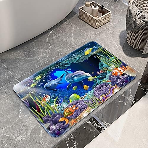Underwater World Dolphin Print 17MM Thick Memory Foam Bathroom Carpet and Door Mat Non-Slip Absorbent Super Bath Mats - Image 8