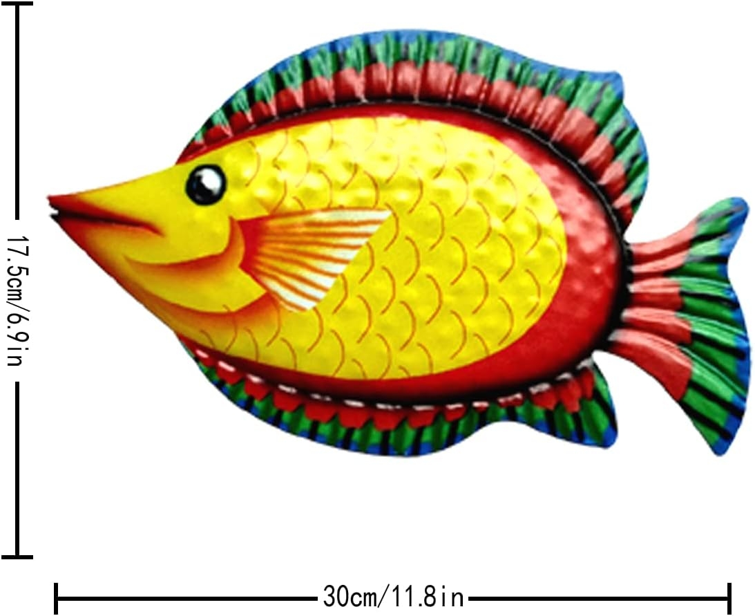 HHgrowe 11.8 Inches Hand-Painted Metal Fish Art Wall Decor Coastal Ocean Sea Hanging Decorations Garden Pool Decor Set of 4 - Image 5