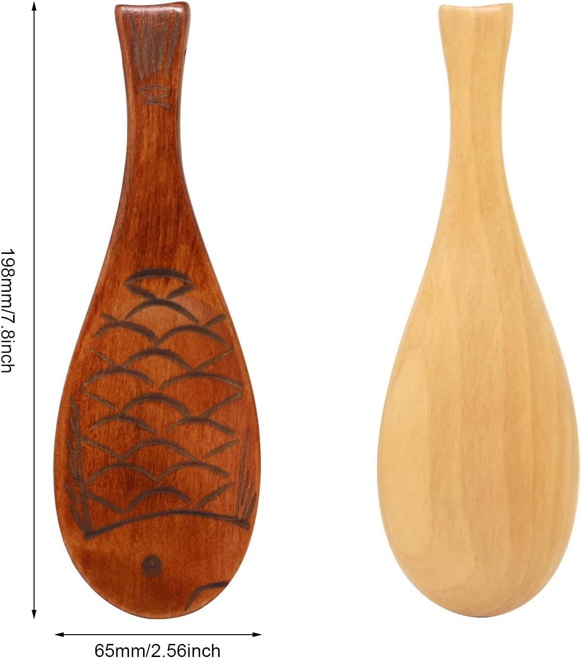 Honbay 2PCS Wooden Rice Paddle Cute Fish Shaped Rice Spoon Heat Resistance Rice Spatula Rice Scooper Cooking Utensil for Rice