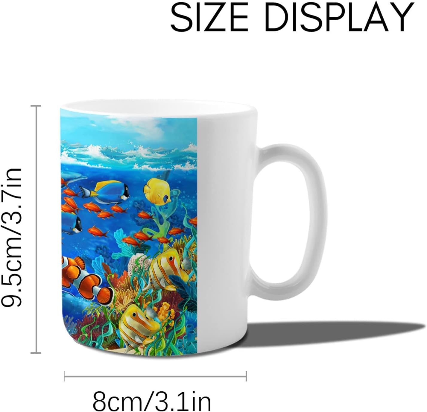 Coffee Mug, Colorful Cartoon Sea World Hot Chocolate Cocoa Ceramic Mugs Tea Cup for Office/Home, Coral Reef Fish Shark - Image 5