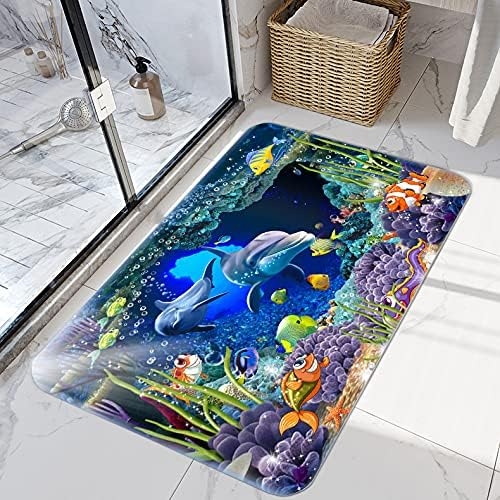 Underwater World Dolphin Print 17MM Thick Memory Foam Bathroom Carpet and Door Mat Non-Slip Absorbent Super Bath Mats - Image 6