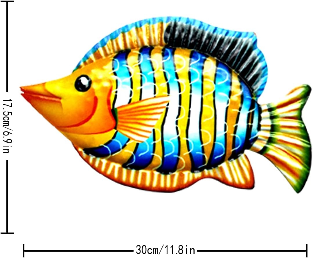 HHgrowe 11.8 Inches Hand-Painted Metal Fish Art Wall Decor Coastal Ocean Sea Hanging Decorations Garden Pool Decor Set of 4 - Image 4