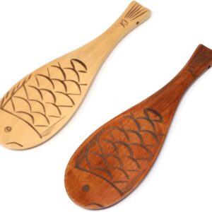Honbay 2PCS Wooden Rice Paddle Cute Fish Shaped Rice Spoon Heat Resistance Rice Spatula Rice Scooper Cooking Utensil for Rice