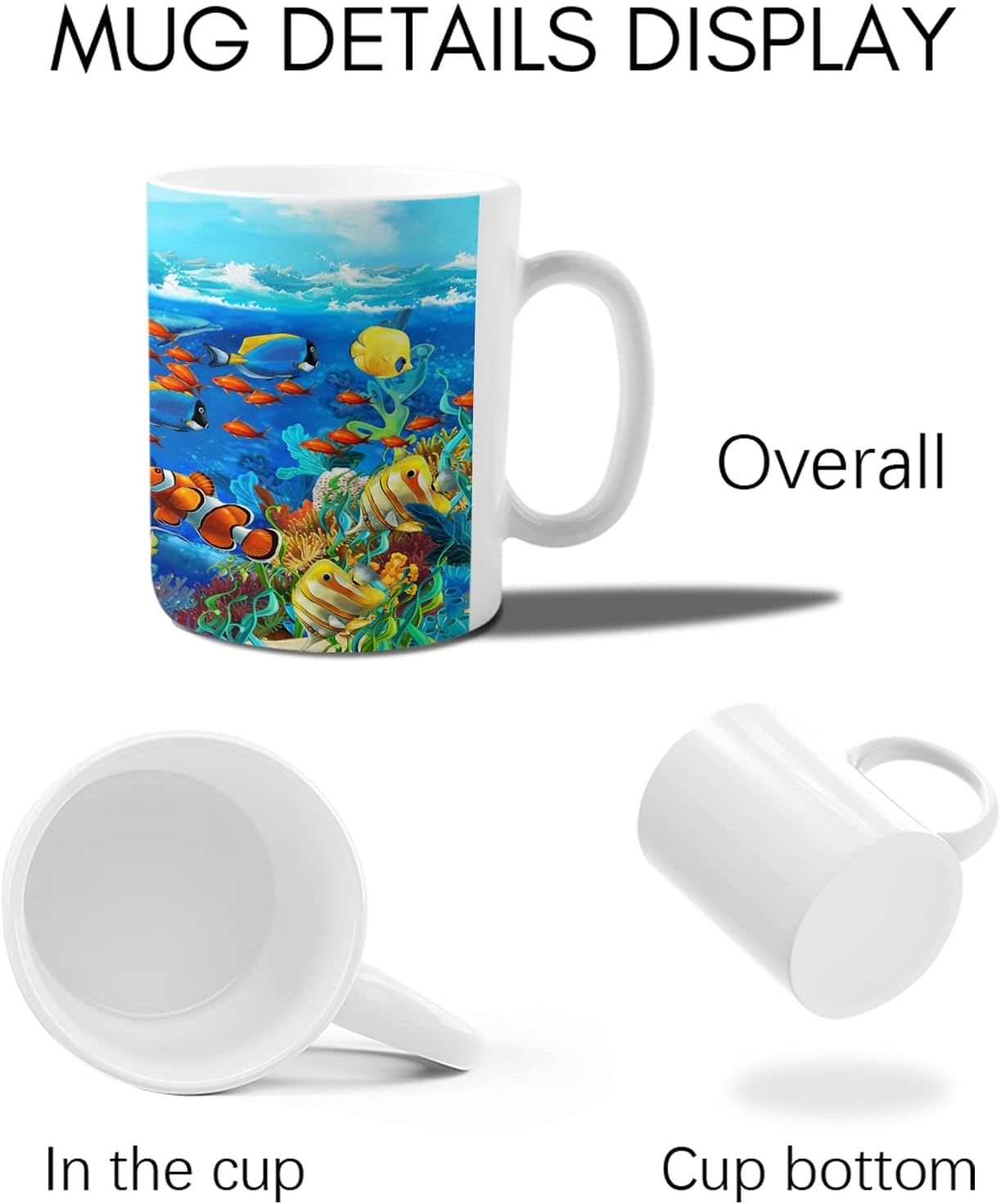 Coffee Mug, Colorful Cartoon Sea World Hot Chocolate Cocoa Ceramic Mugs Tea Cup for Office/Home, Coral Reef Fish Shark - Image 4