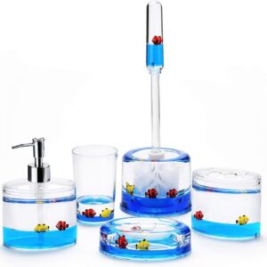 Locco Decor 5 Piece Acrylic Liquid 3D Floating Motion Bathroom Vanity Accessory Set Fish