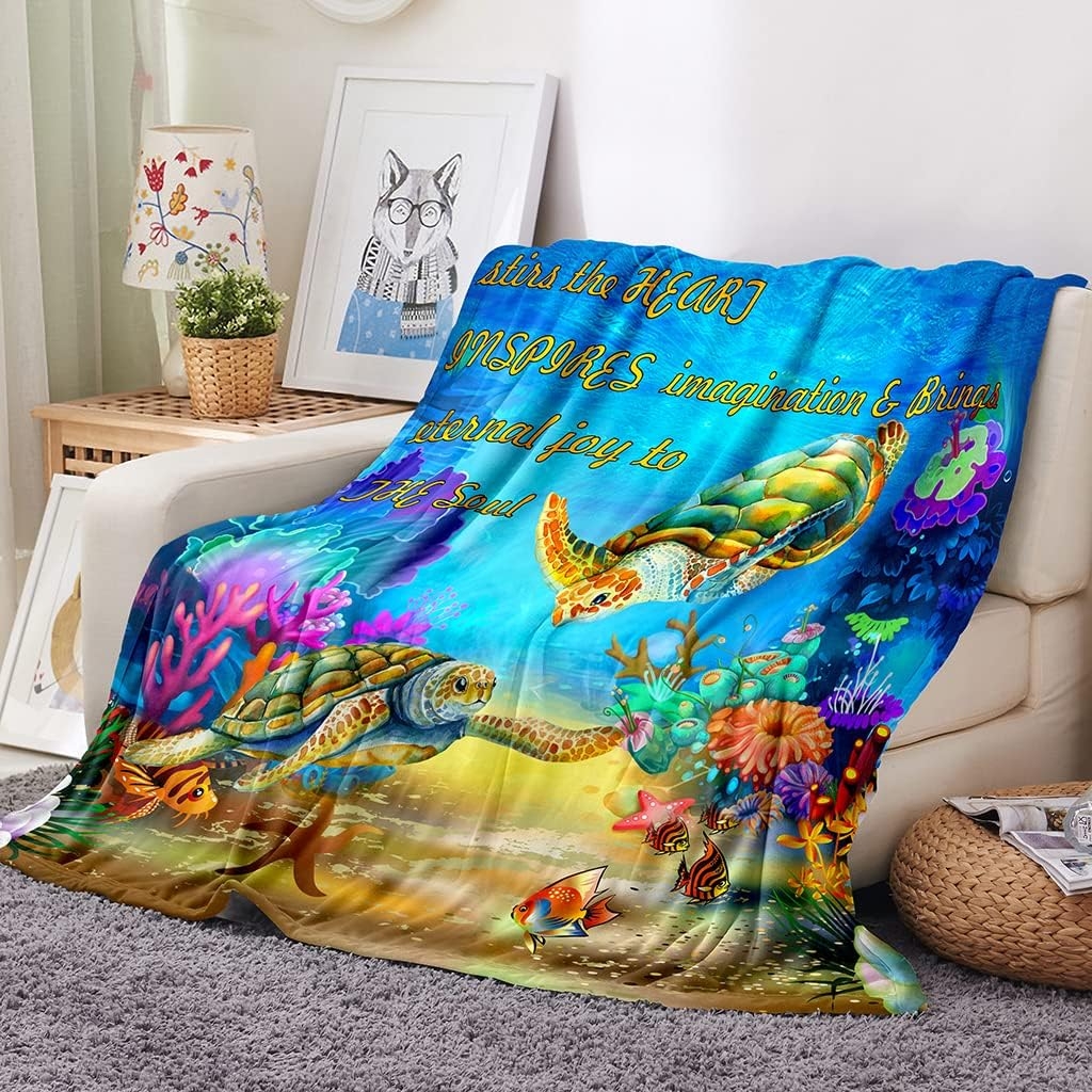 TONG XIAN Ocean Blanket,All Season Lightweight Plush and Warm Home Cozy Portable Fuzzy Throw Blankets for Couch Bed Sofa,Sea - Image 5