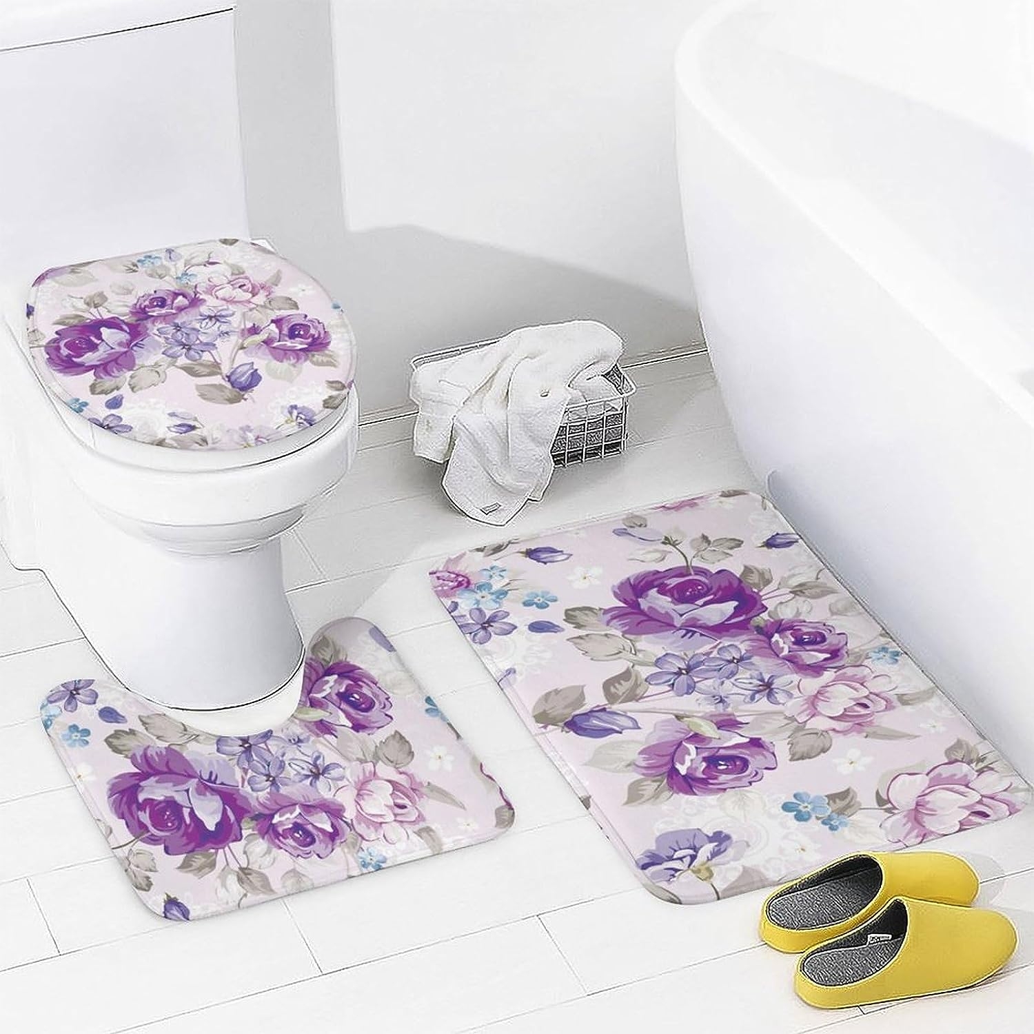 JAIDEN BEATA Coral Reef Jellyfish Dophin Ocean Shower Curtain Set with Coral Velvet Bathroom Rugs Toilet Lid Cover U Shaped - Image 52