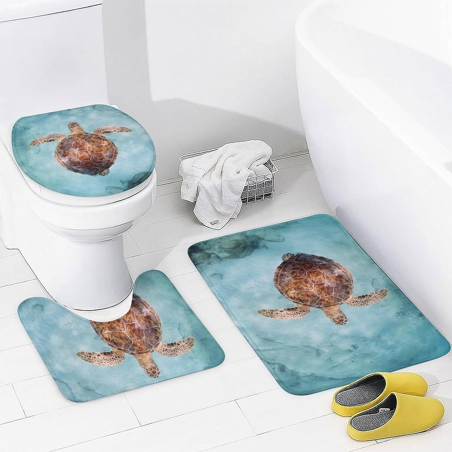 JAIDEN BEATA Coral Reef Jellyfish Dophin Ocean Shower Curtain Set with Coral Velvet Bathroom Rugs Toilet Lid Cover U Shaped - Image 70