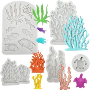 4PCS Marine Theme Fondant Silicone Mold Seaweed Sea Fish Crab Coral Conch Sea Shells Shape DIY Handmade Baking Tools