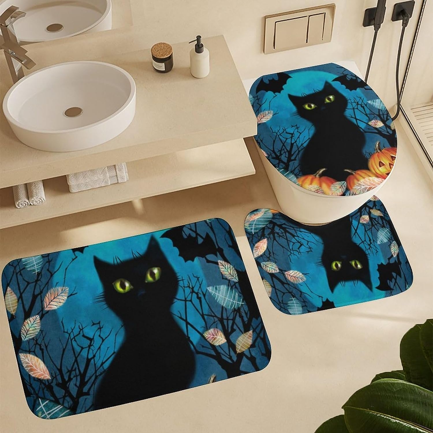 JAIDEN BEATA Coral Reef Jellyfish Dophin Ocean Shower Curtain Set with Coral Velvet Bathroom Rugs Toilet Lid Cover U Shaped - Image 60