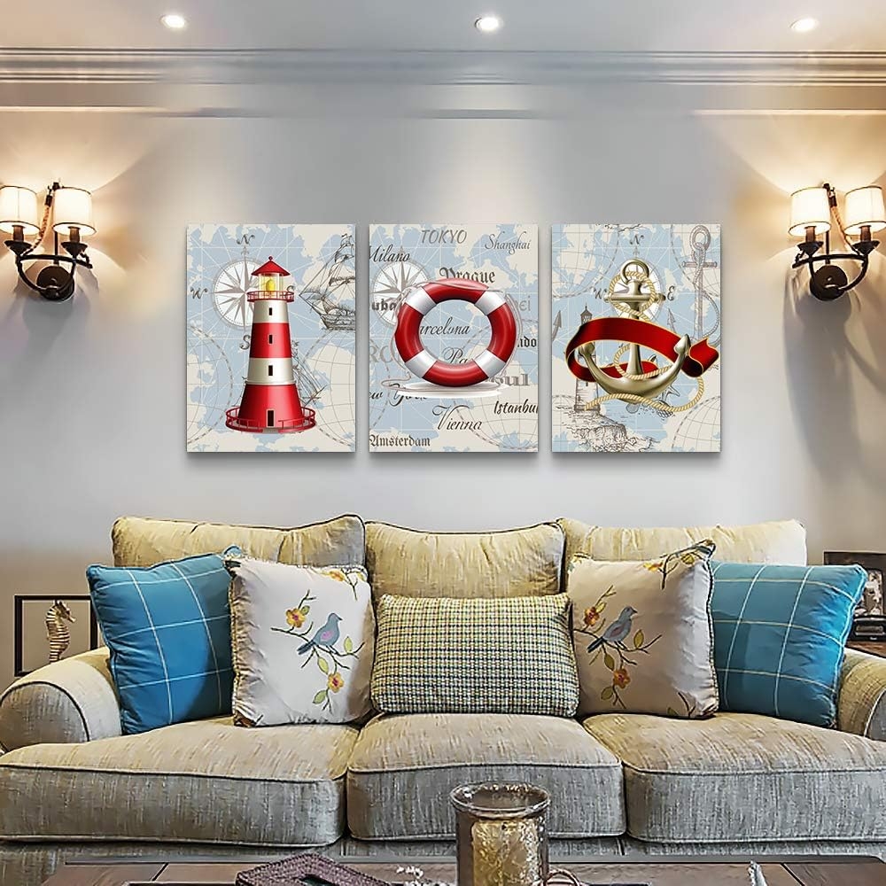 blue ocean fish 3 Pieces Framed Wall Art for Living Room Bathroom Wall Decoration Canvas Print Children's Bedroom Wall decor - Image 11