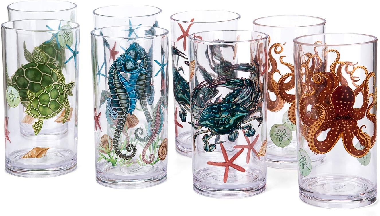 KX-WARE Sea Ocean Life 20-ounce Plastic Tumbler Drinking Glasses Mixed Drinkware Sets, set of 4 - Image 6