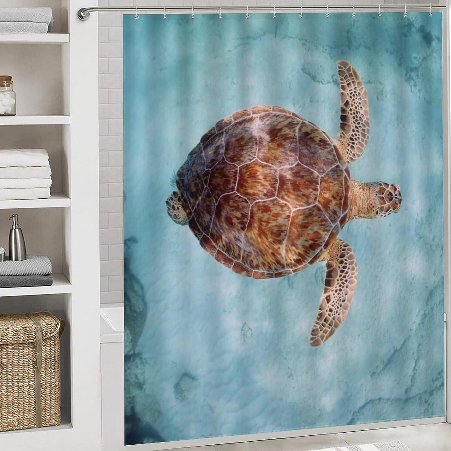 JAIDEN BEATA Coral Reef Jellyfish Dophin Ocean Shower Curtain Set with Coral Velvet Bathroom Rugs Toilet Lid Cover U Shaped - Image 71