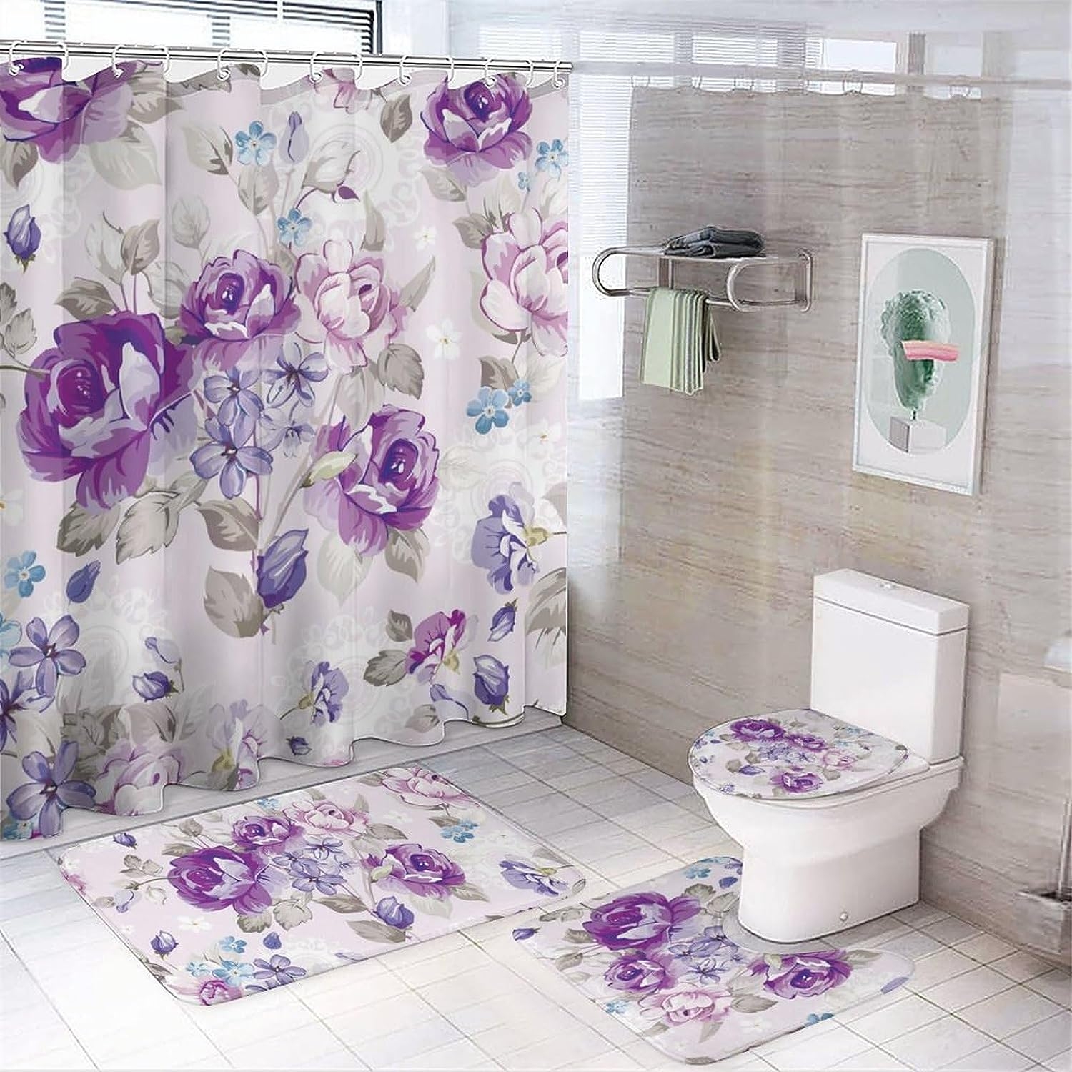 JAIDEN BEATA Coral Reef Jellyfish Dophin Ocean Shower Curtain Set with Coral Velvet Bathroom Rugs Toilet Lid Cover U Shaped - Image 51