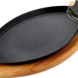 Lava Enameled Cast Iron Fish Shaped Skillet with Wooden Service Platter, Three Layers of Enamel Coated Fish Cast Iron Grill and