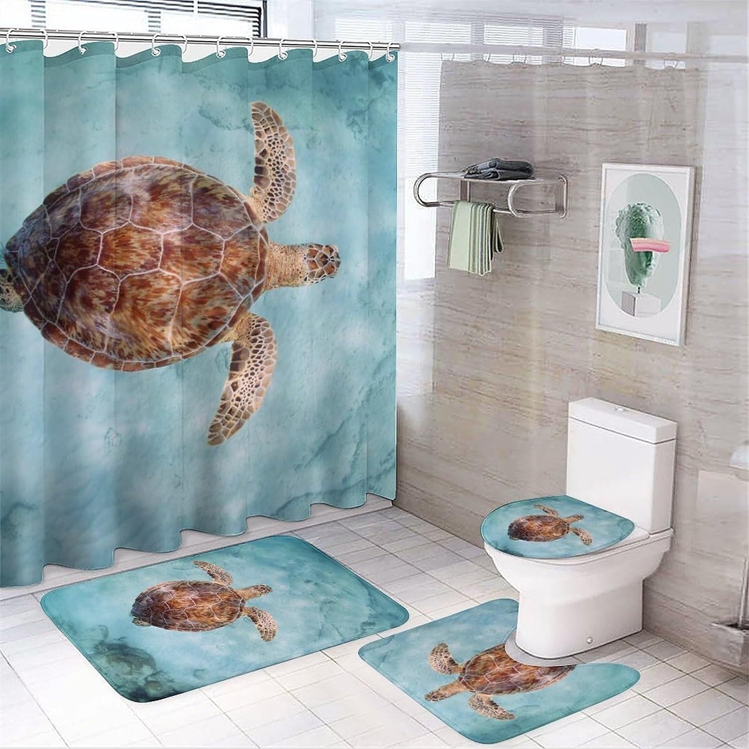 JAIDEN BEATA Coral Reef Jellyfish Dophin Ocean Shower Curtain Set with Coral Velvet Bathroom Rugs Toilet Lid Cover U Shaped - Image 69