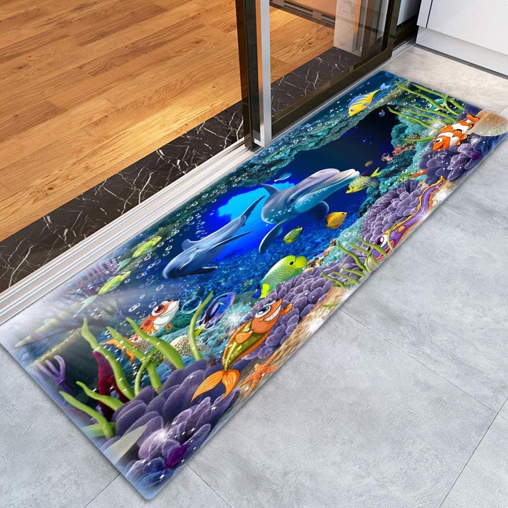 Underwater World Dolphin Print 17MM Thick Memory Foam Bathroom Carpet and Door Mat Non-Slip Absorbent Super Bath Mats - Image 45