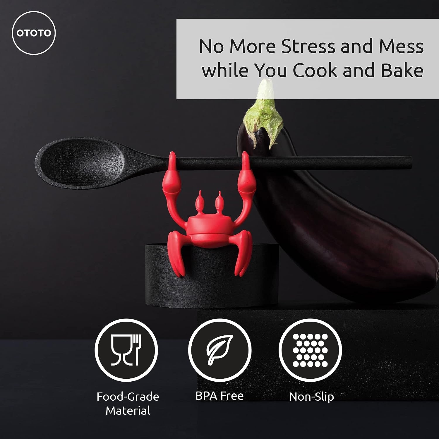 OTOTO Red the Crab Silicone Utensil Rest – Kitchen Gifts, Silicone Spoon Rest for Stove Top – Heat-Resistant Kitchen and Grill