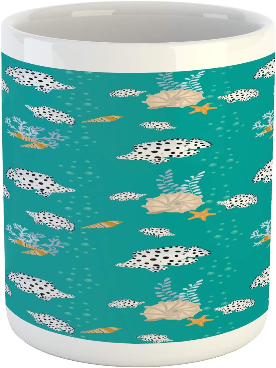 Ganiokar Ocean Mug, Tropical Sea Fishes Cockleshell Coral Reef Beauty of Deep Waters Diving, Ceramic Coffee Mug Cup for Water