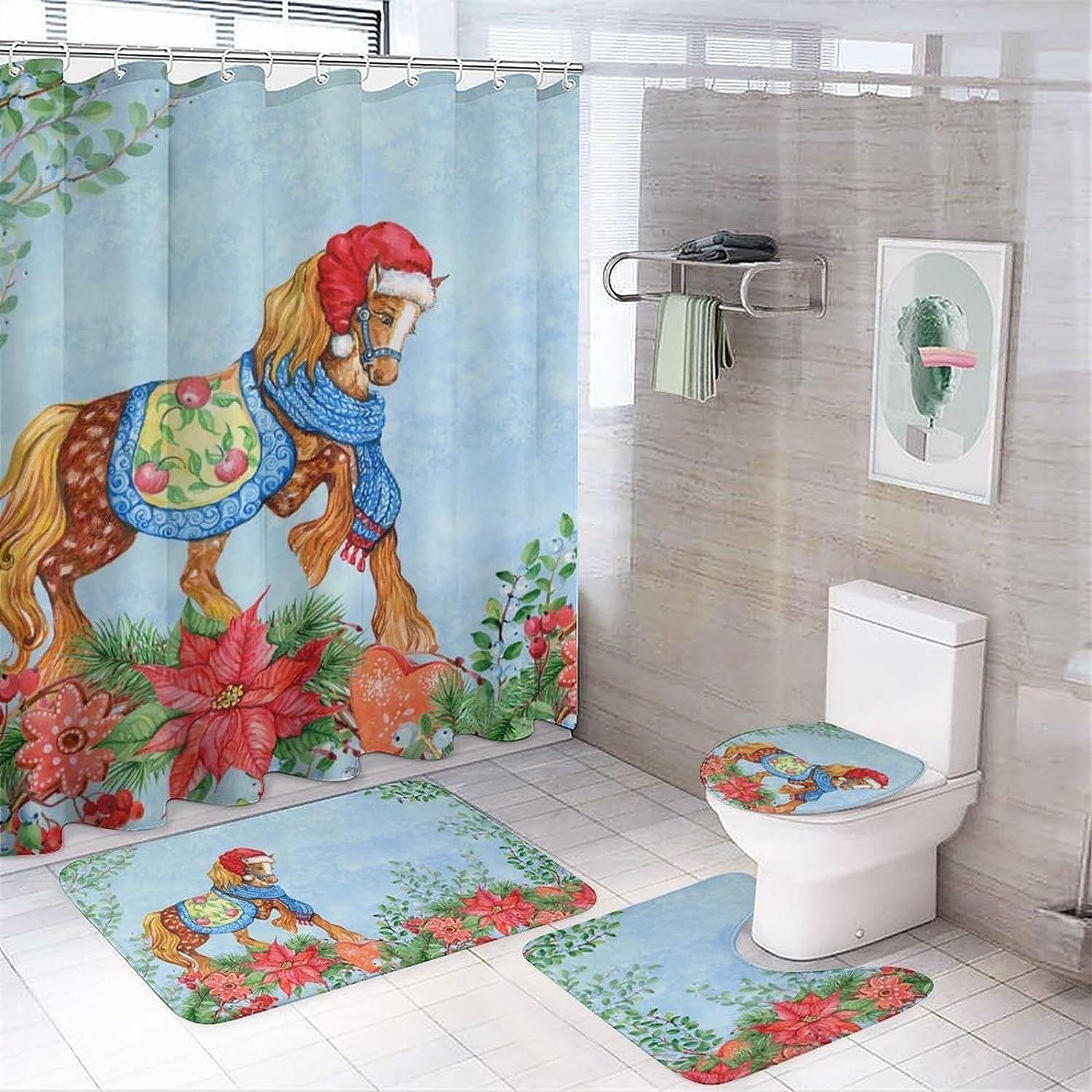 JAIDEN BEATA Coral Reef Jellyfish Dophin Ocean Shower Curtain Set with Coral Velvet Bathroom Rugs Toilet Lid Cover U Shaped - Image 63