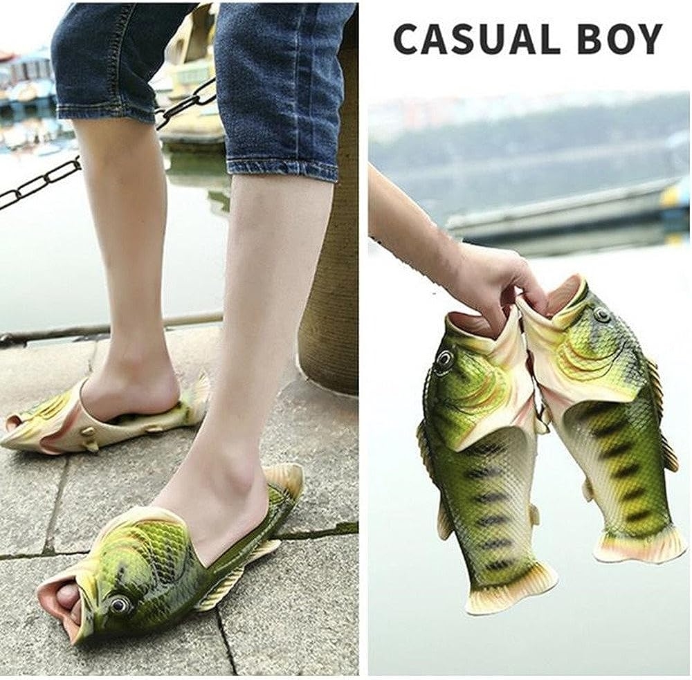 BING RUI CO Fish Slippers Beach Shoes Non-Slip Sandals Creative Bass Slippers Men and Women(Yellow + red, 8.5-9.5 Wide Women/7-8 - Image 5