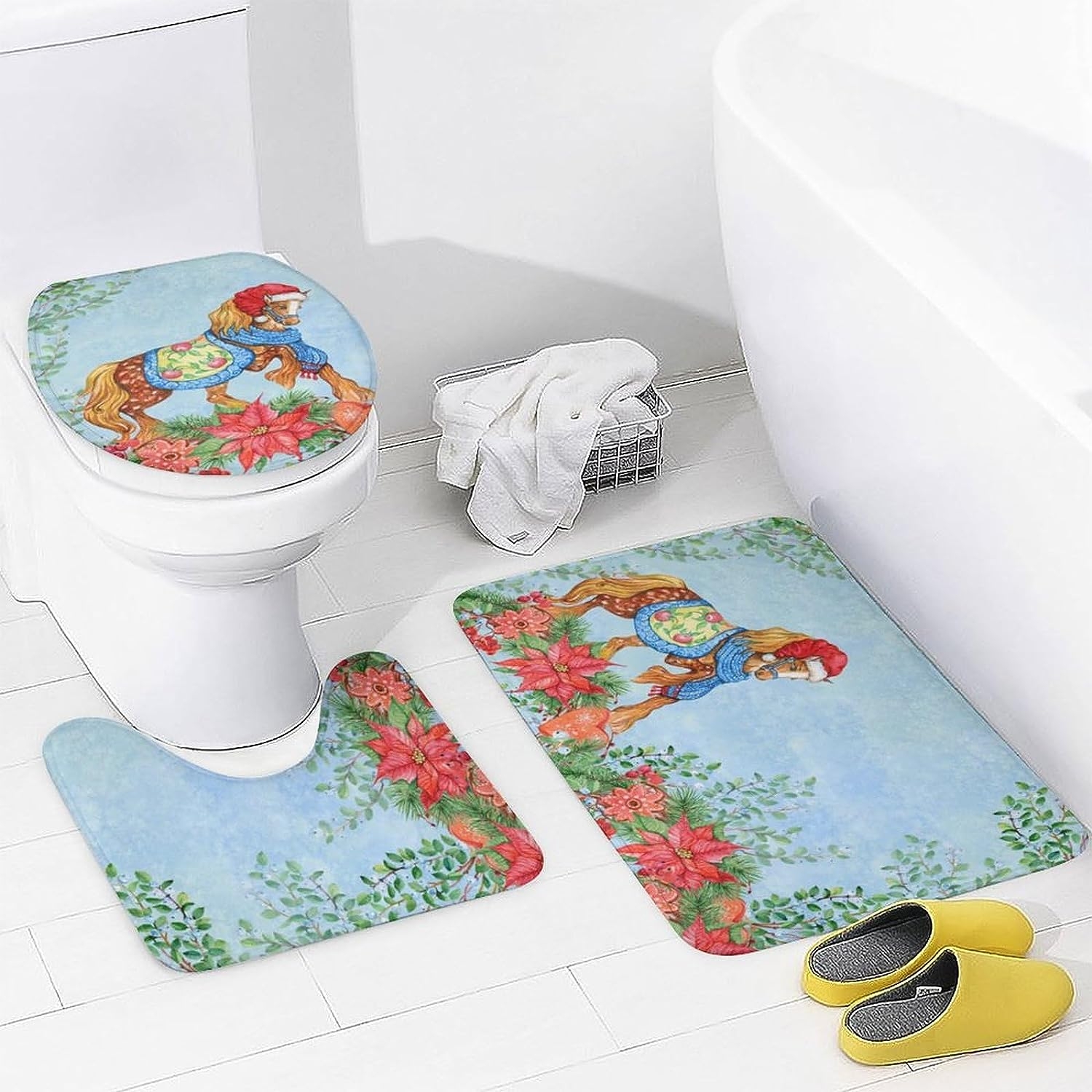 JAIDEN BEATA Coral Reef Jellyfish Dophin Ocean Shower Curtain Set with Coral Velvet Bathroom Rugs Toilet Lid Cover U Shaped - Image 64