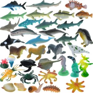 GiftExpress Ocean Sea Creatures/ Animals Toy Figures, 36 Pcs Mini Assorted Under The Sea Life Realistic Figures, Educational